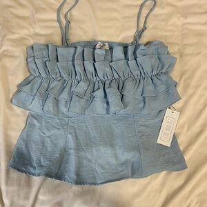 NWT Sienna Sky Soft Blue Ruffled Top